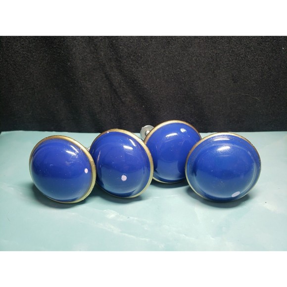 Ceramic Drawer Pull Knobs Round Blue Gold SET of 13 Pcs w Screws *READ* GUC - Picture 5 of 10